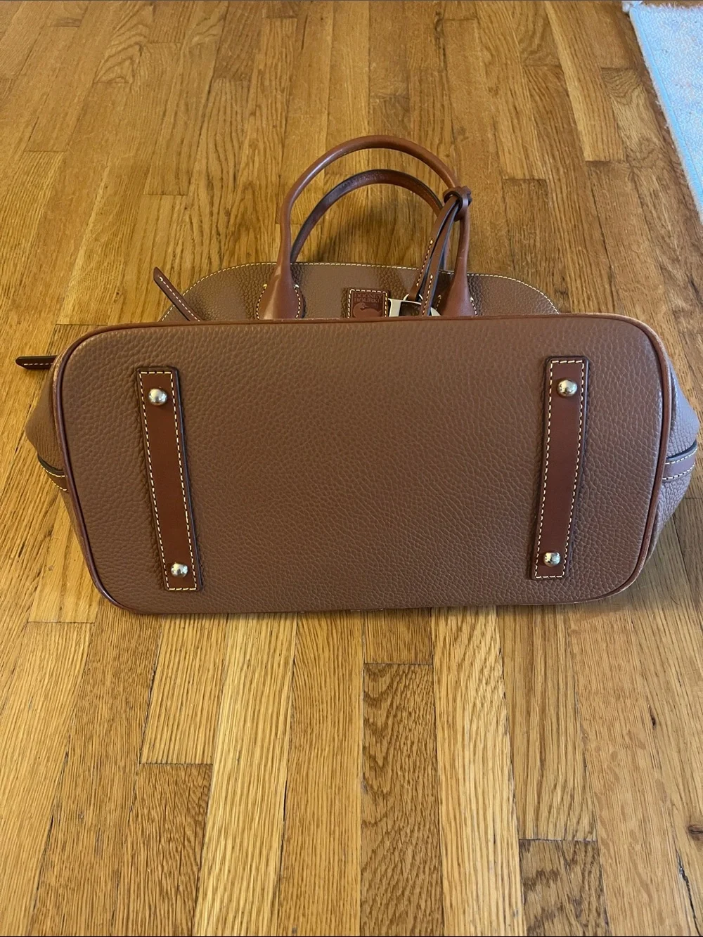 Dooney & Bourke Pebble Leather Satchel in Cognac Brown with Silver Charm